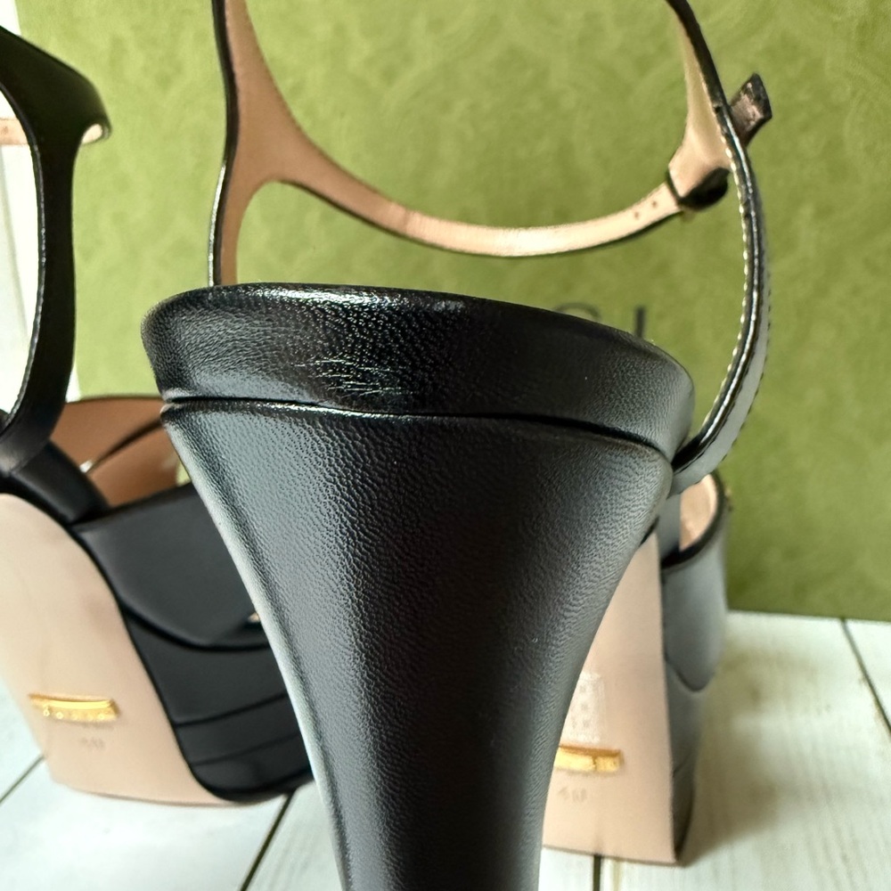 Gucci GG Malaga Kid Leather Platform Sandals Black Sz 40 / 10 - Picture 13 of 16